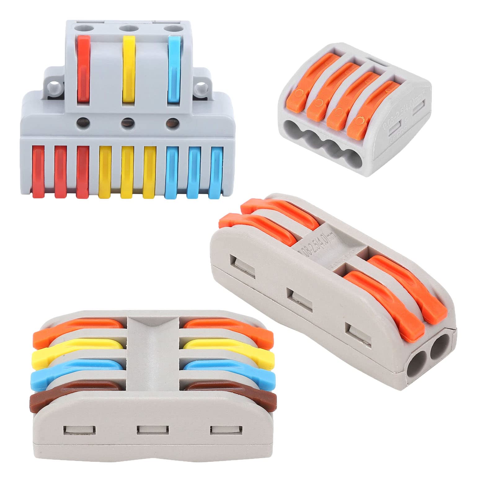 WOODTULA Wire Splice Connectors - 28-12 AWG Electrical Connectors - Compact Splice Wire Connectors - Patch Cord Connectors (Set of 4, 3:9 Multi, 4:4 Multi, 2:2 Orange & 4-Port Orange) (B0C5TH4TQ2) Amazon Price History, Amazon Price Tracker