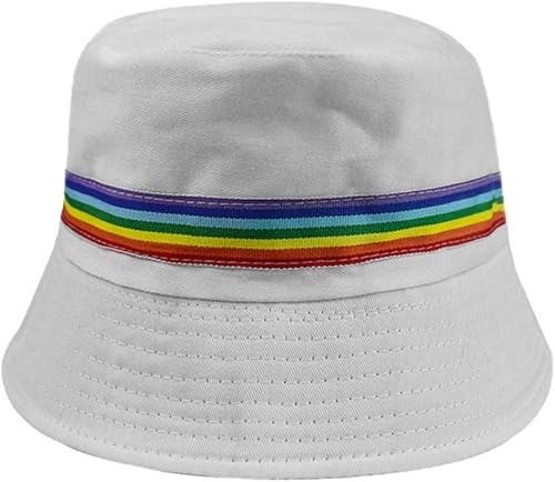 Miniatura 1 de TENDYCOCO Sombrero de pescador bordado de arco iris, sombrero de pescador unisex con protección UV para hombres y mujeres, Blanco