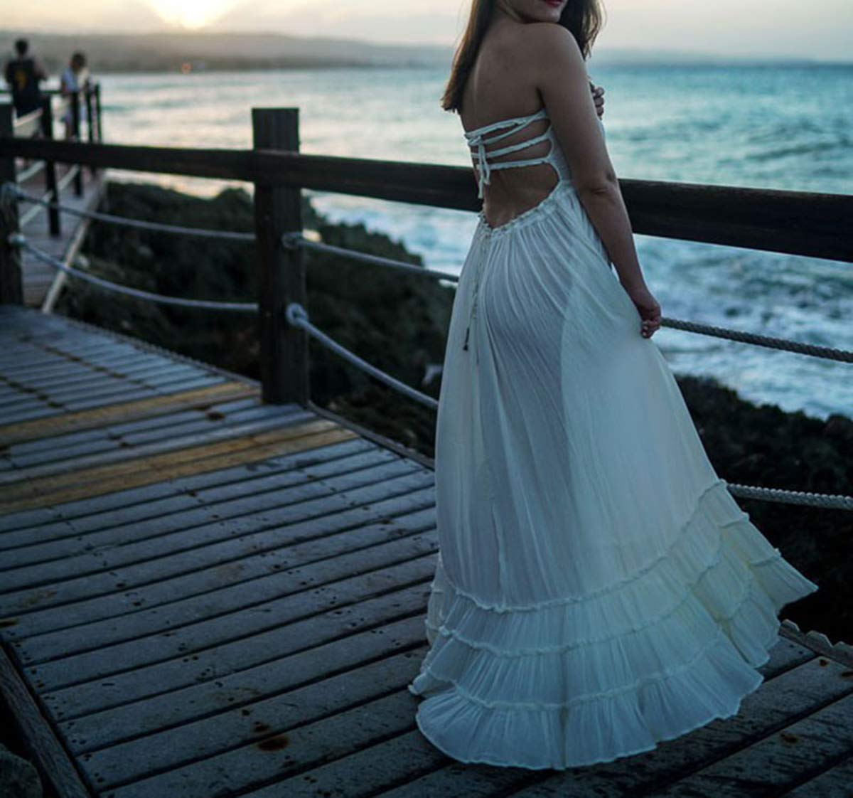 R.Vivimos Mujer Verano Sexy Vestido Sin Hombros y Sin Mangas Bohemio Beach Vestido Larga Vestido Plisado En Forma De A