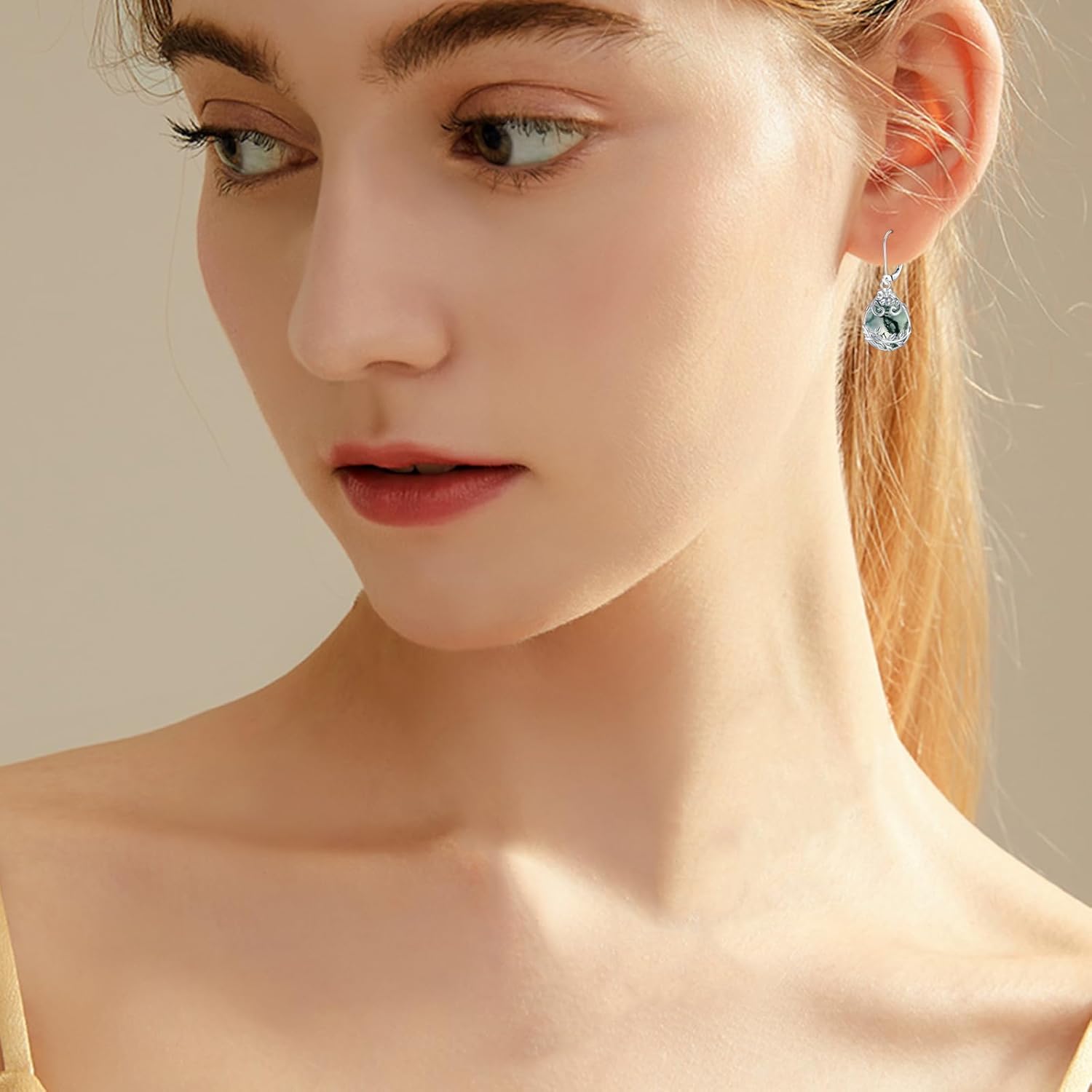 Peridot/Moonstone/Purple Crystal/Rose Quartz/Amber/Blue Sandstone/Moss Agate Dangle Earrings Sterling Silver Filigree Drop Dangle Earrings Peridot Jewelry Gifts for Women - Image 5