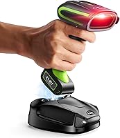 Vista 1 de Eyoyo Escáner de código de barras industrial QR 2D con soporte de carga inalámbrico, resistente e impermeable IP65 3 en 1 Bluetooth y lector