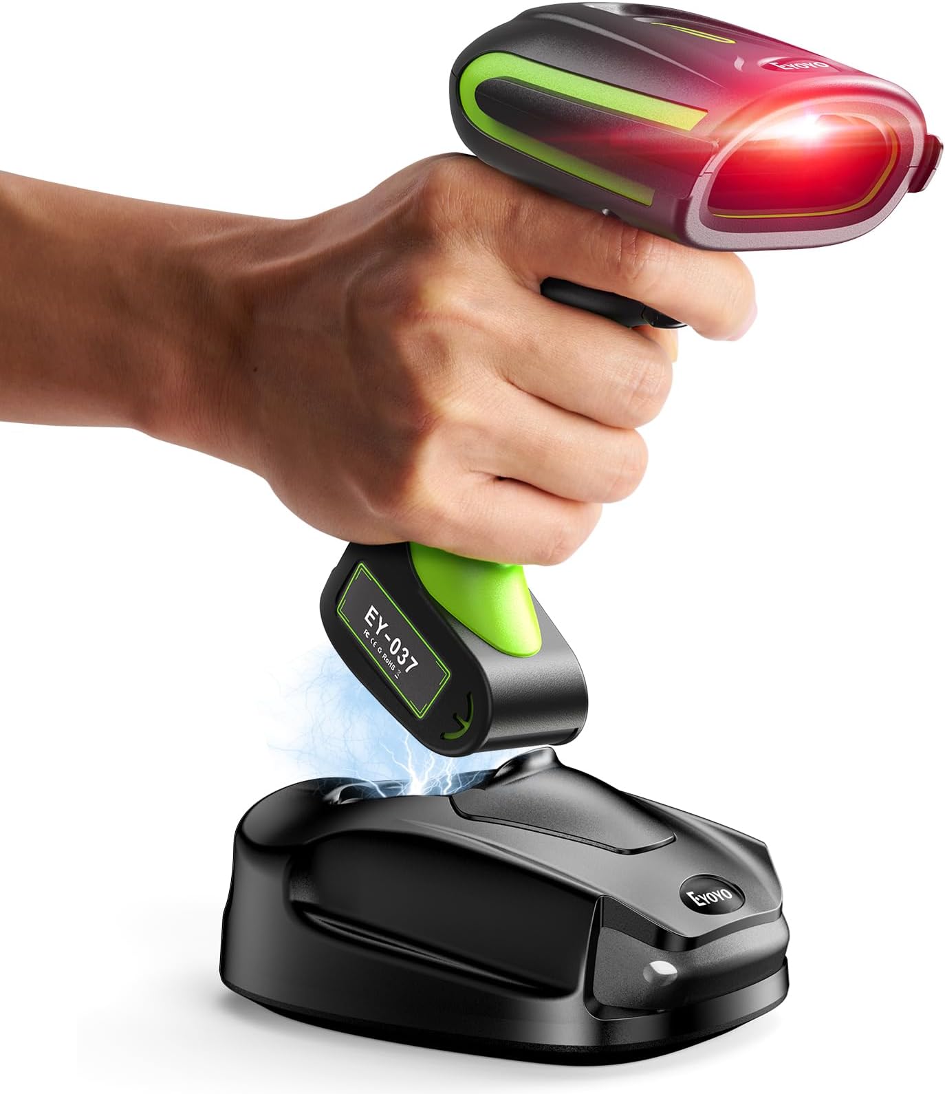Eyoyo 2D QR Industrial Barcode Scanner with Wireless Charging Stand, Rugged Heavy Duty & IP65 Waterproof 3-in-1 Bluetooth &Wireless&USB Hands-Free Barcode Reader for Laptop Desktop Tablet Android