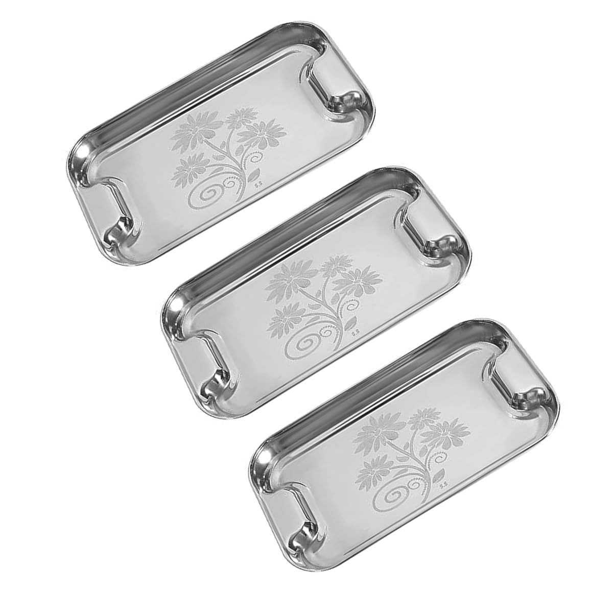 Meshiv Stainless Steel Serving Tray/Lemon Platter with Steel Finish, Rectangular Multipurpose Tray, Set of 2 (Large) — Amazon image 6