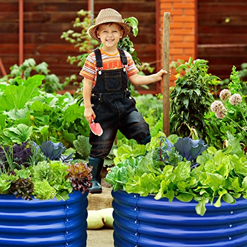 Olle 17" Tall, 42" Round Blue Raised Garden Bed Kit, Galvanized Metal Raised Garden Beds Outdoor For Vegetables Flowers,3.5 * 3.5 * 1.4Ft,Cobalt Blue #TOP5