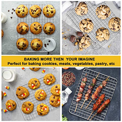 P&P Chef 2-Pieces Small Cooling Baking Racks, Stainless Steel Grid Rack For Cooking Roasting Drying Grilling, 9.75'' X 7.5'' X 0.75'', Oven & Dishwasher Safe, Fit Small Toaster Oven #TOP4
