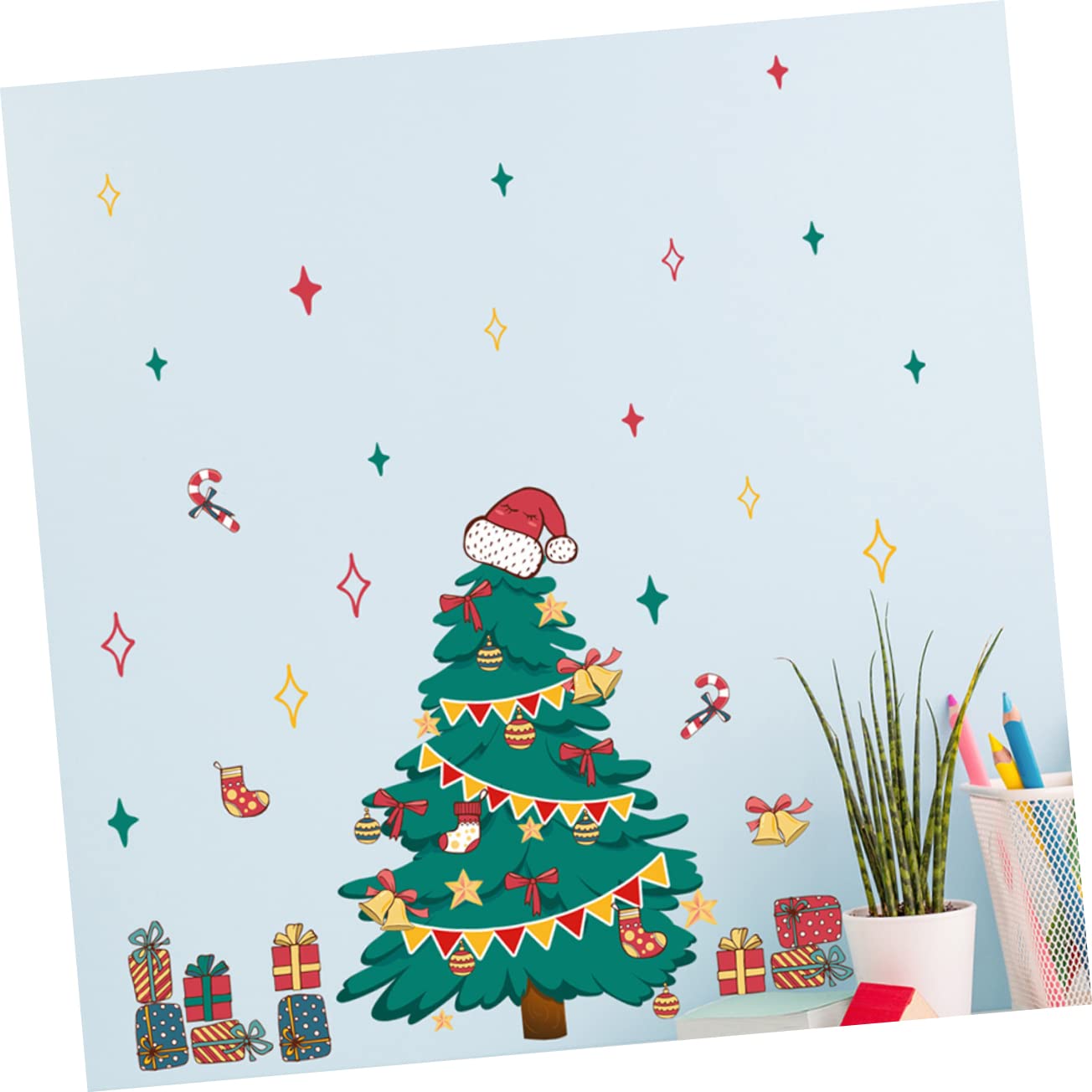 HOMSFOU 4 Set Di Decorazioni Per Albero Di Natale Mini Adesivi Per Finestre A Forma Di Albero Di Natale Decorazioni Natalizie 2 Fogli * 4