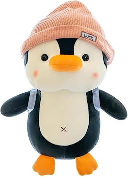 ARROMI Penguin Plush, Soft Plush Penguin with Pink Hat, Bedtime Snuggle Buddy, Room Decoration, Ideal as a Playtime Companion, Soft Stuffed Animals for Cuddling, Playing and Decor