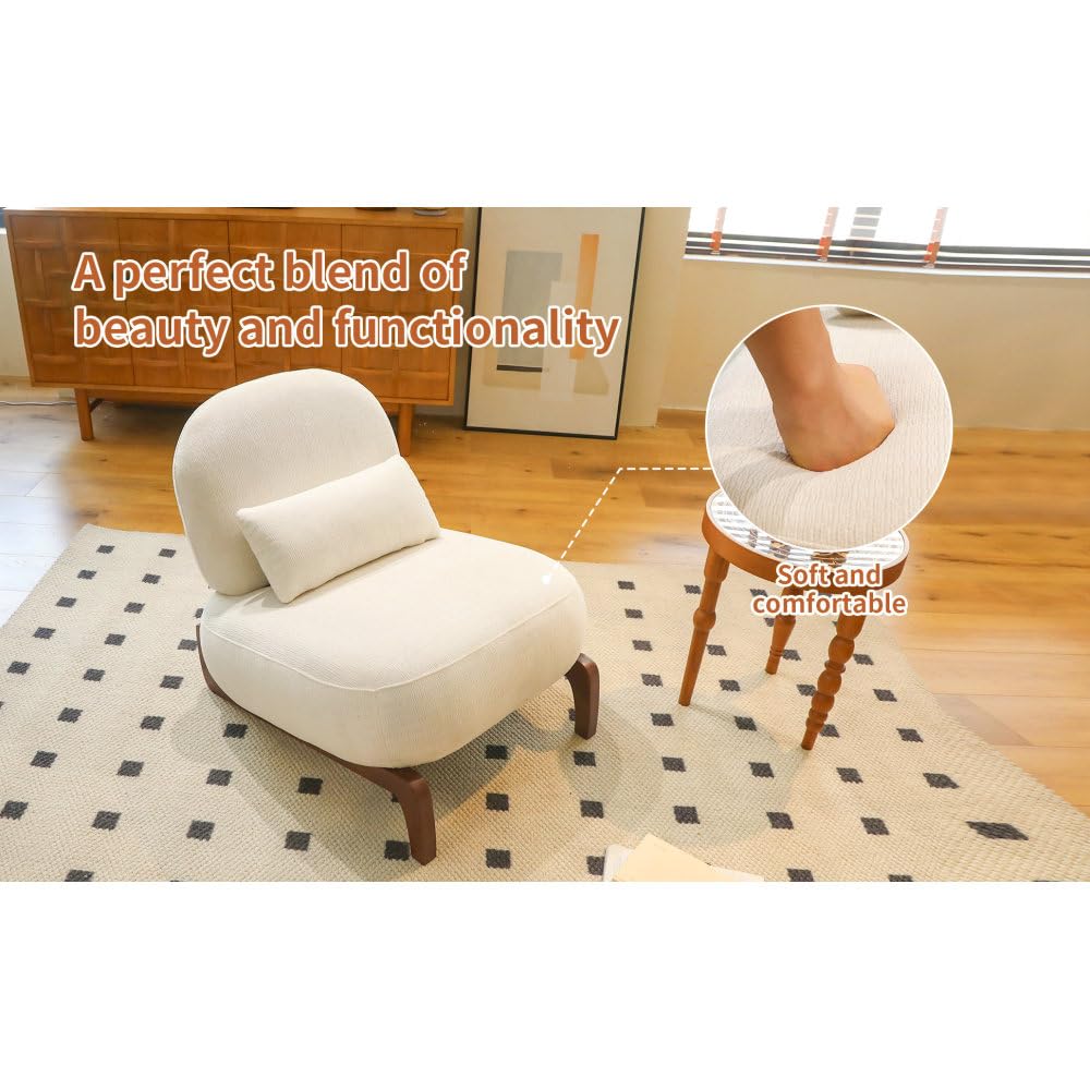 I0I&I0I Sillón de terciopelo sin marca acolchado con patas de madera, cómoda silla de acento para salón, dormitorio, balcón, sala de espera, lectura (blanco + tela + madera)