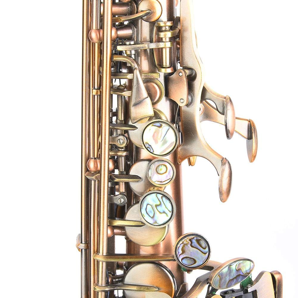 Saxofón de Cobre Rojo Profesional Set B Saxofón de Soprano Plano Saxo Recto con Bolsa de Transporte Instrumento de Viento