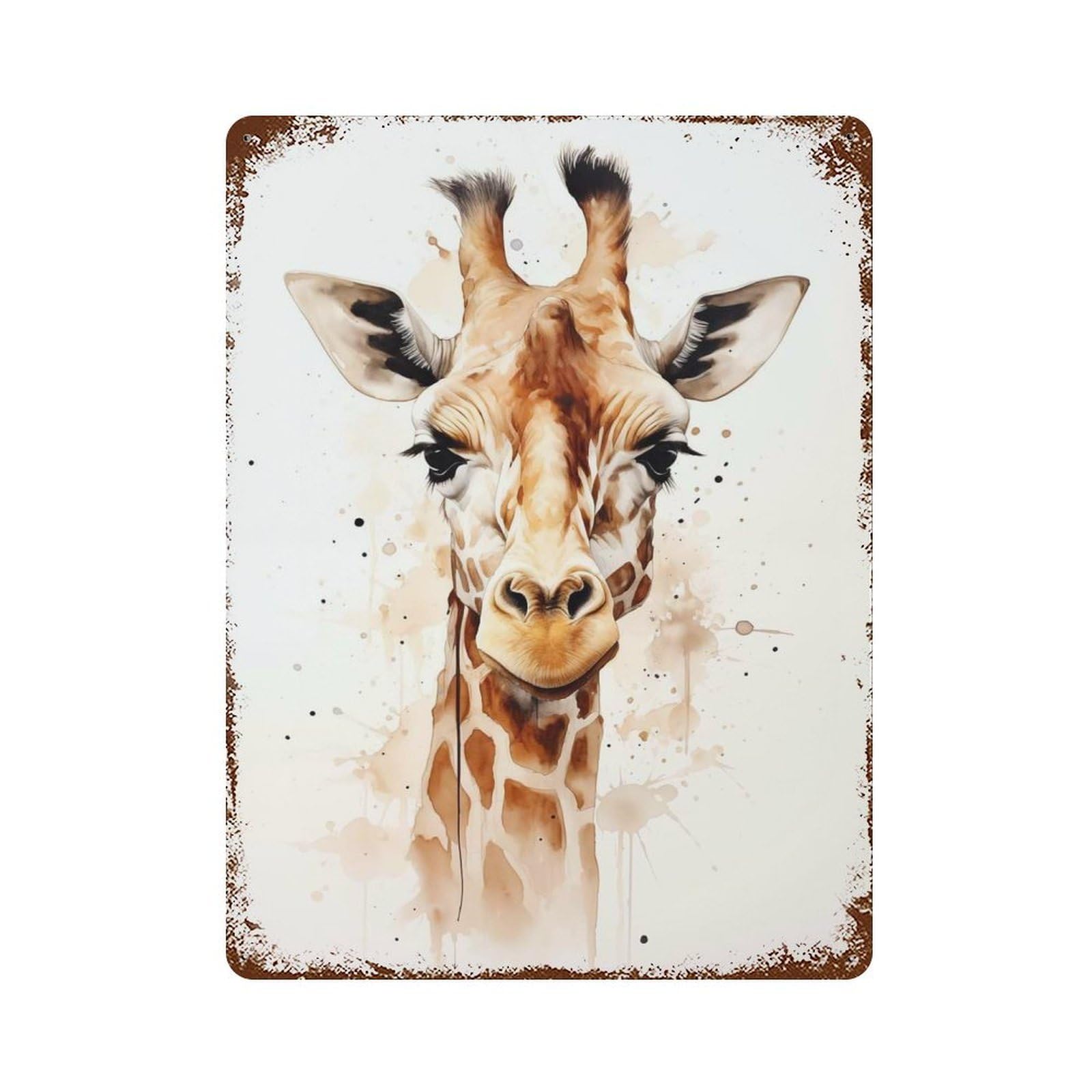 Giraffe Watercolor 15.7"x11.8" Rusty Metal Tin Sign, Novelty Wall Decor for Cafe, Home Bar And Lounge Decor