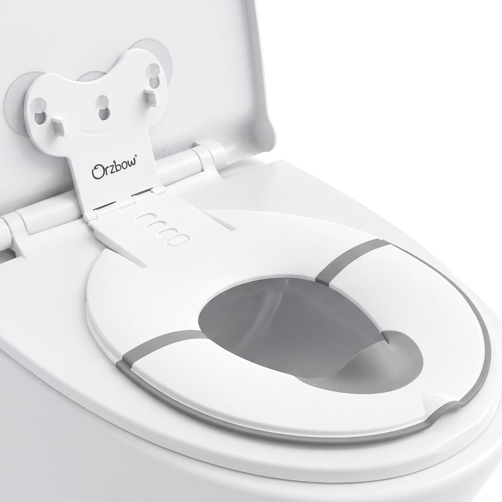 Orzbow Faltbarer Toilettensitz Kinder, Tragbarer Kinder Toilettensitz mit Weichgummi-Urin Barriere, Universal Klositz für Kinder mit Saugnapf, Einstellbare Länge, Einfach zu Benutzen, Weiß
