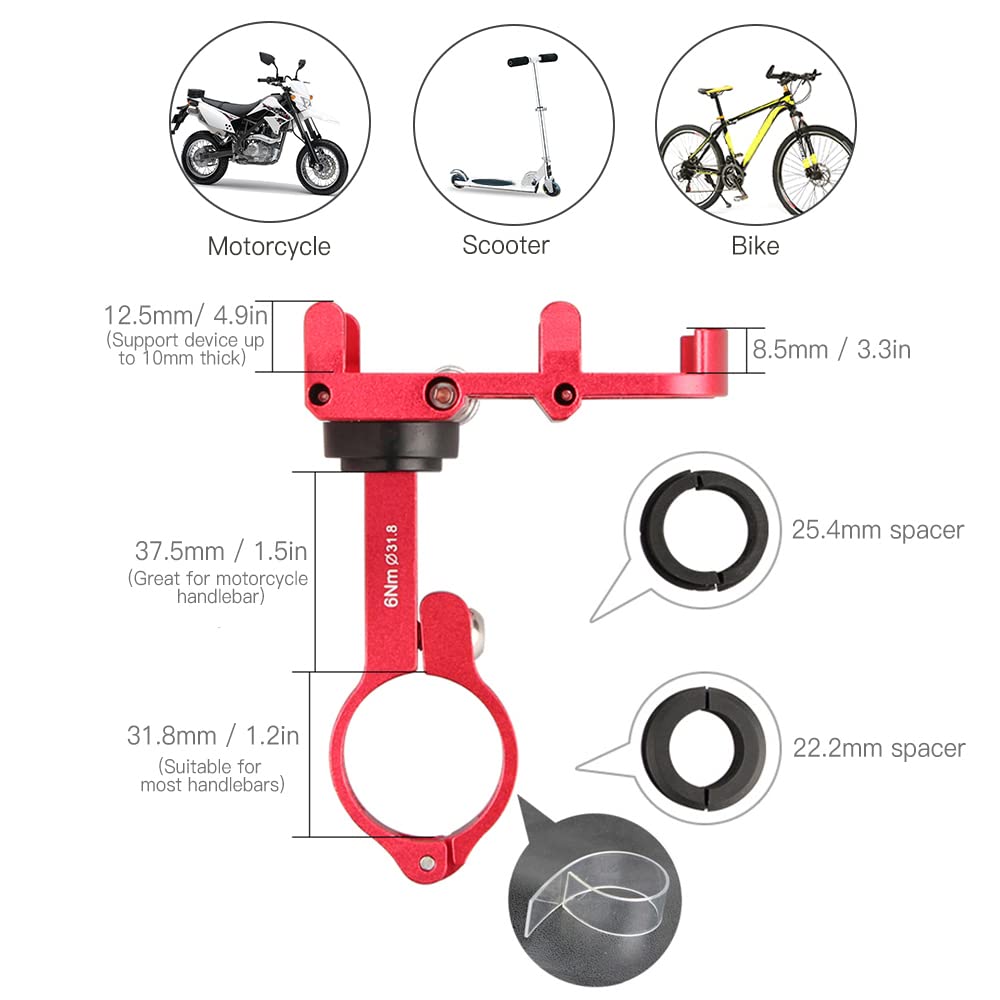 Lixada Supporto per Telefono per Bicicletta Alluminio Rotazione di 360° + 210° Regolabile Porta Telefono per Bici Ciclismo Anti Scivolo per MTB Bici da Strada Motociclo
