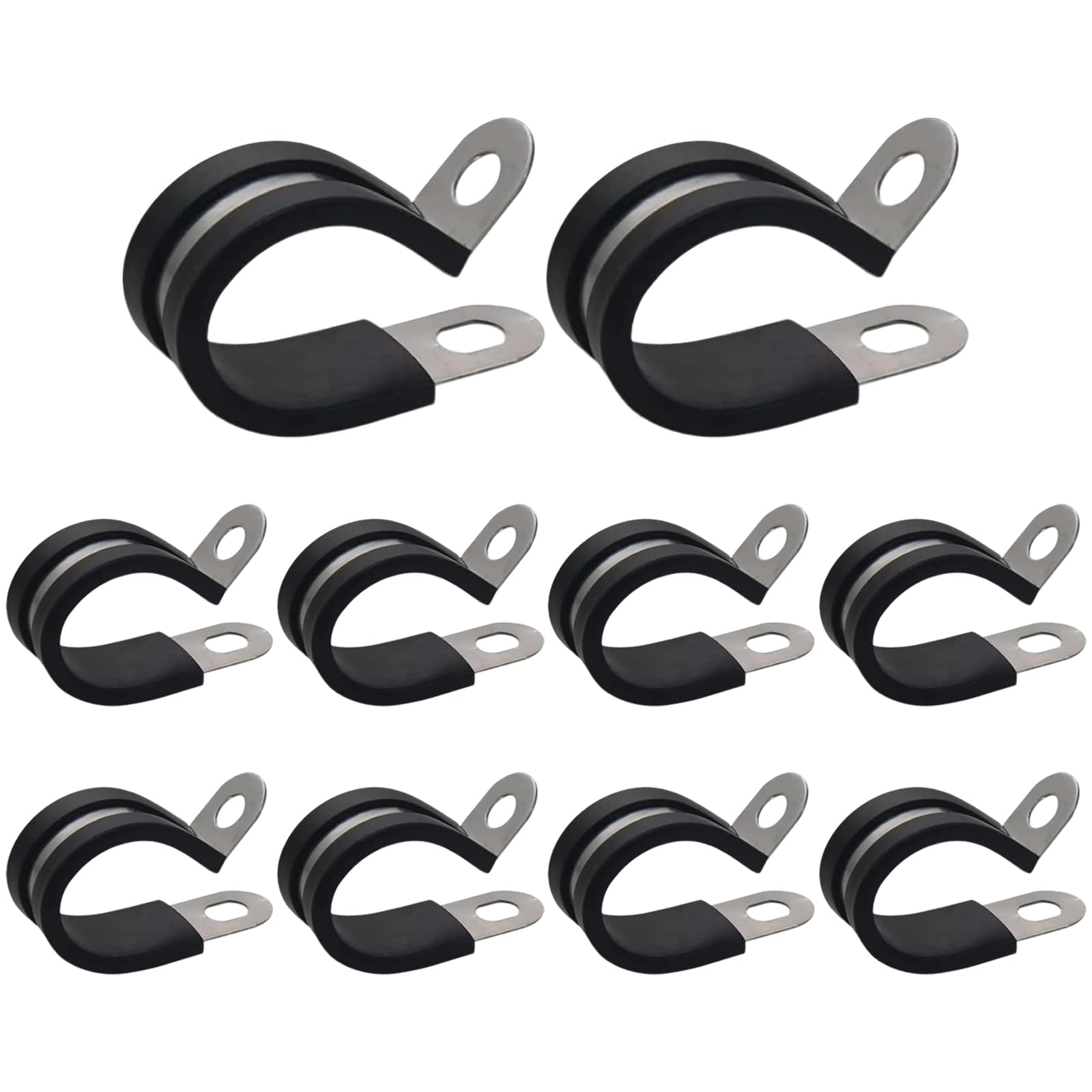 DCYQAIN 18mm Stainless Steel P Clips, 10 Pcs Black Rubber Lined Pipe Clamps, Heavy Duty Metal Hose Clamps for Conduit Cable Plumbing Automotive Marine
