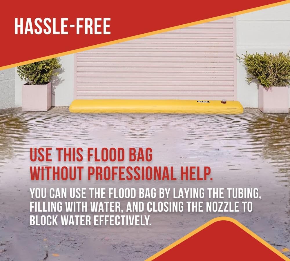 Mytee Products 12'x 8"x 4" Water Barriers for Flooding Reusable Sandbag Alternative - PVC Lightweight Water Diversion Tubes, Waterproof Inflatable Flood Rain Barrier for Home, Outdoor