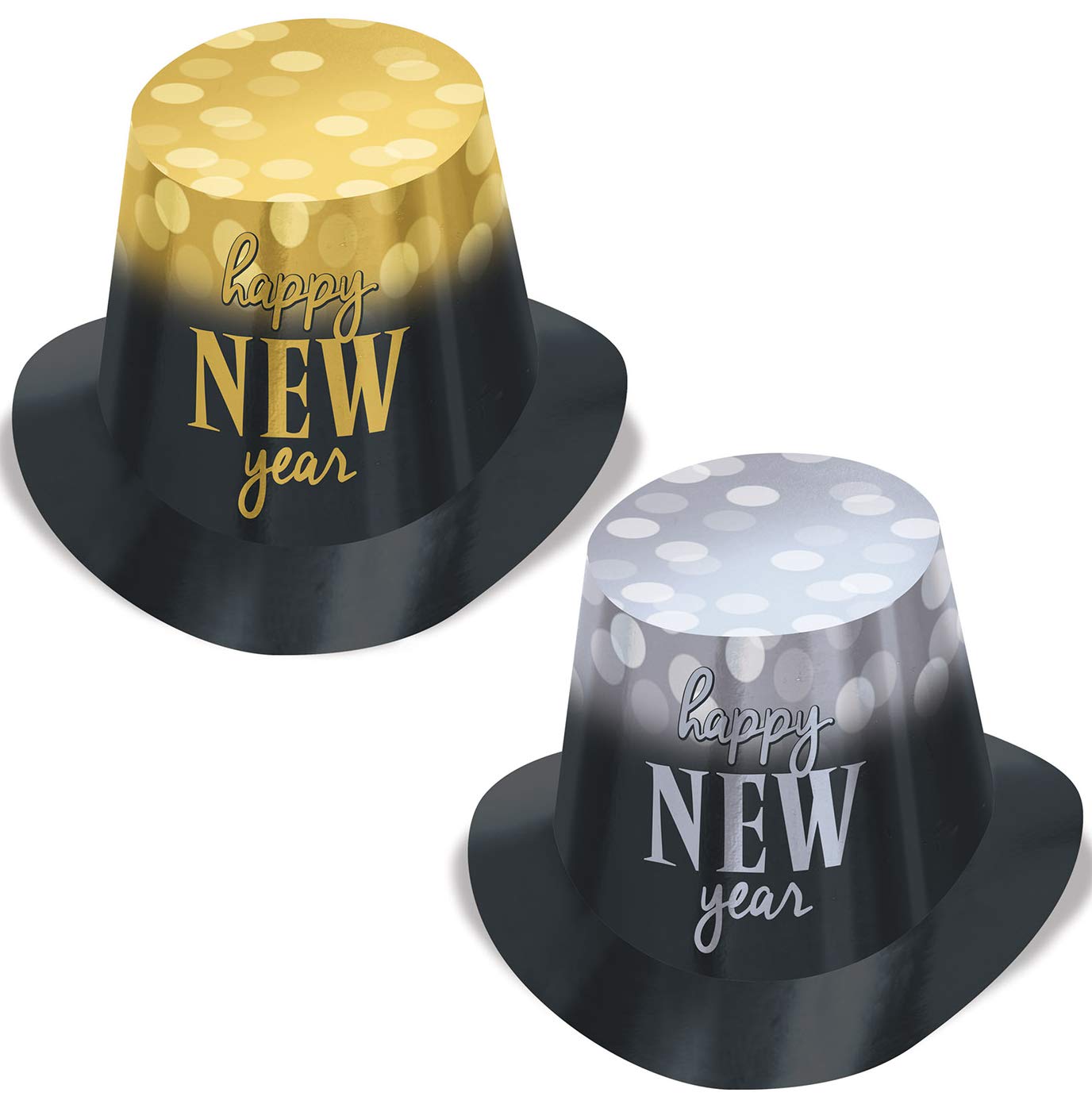 Beistle 12 Stück Durable Cardstock Paper Happy New Year Lights Top Hats Party Favors Supplies Photo Booth Props, One Size, Black/Gold/Silver