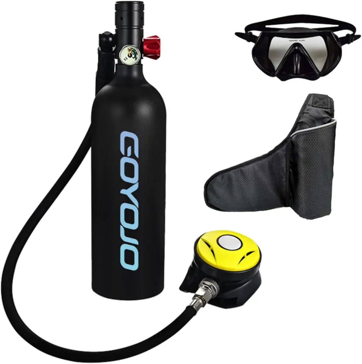 GOYOJO Mini Scuba Tank Oxygen Cylinder 1L Diver Scuba Tank Diving Equipment, 15-20 Minutes Underwater Breathing, Triple Filtration, Portable Diving Tank Kit for Underwater Exploration and Adventure