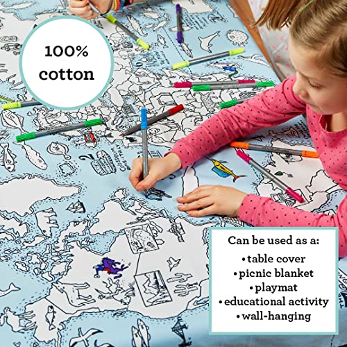 Eatsleepdoodle World Map Kid's Coloring Tablecloth - Color Your Own Map Of The World - Educational Geography Learning Activity For Children With Washable Felt Tip Fabric Markers #TOP3