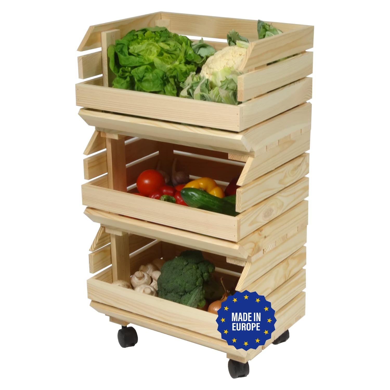 Étagère À Fruits Et Légumes Rangement De Cuisine À Roulettes 3 Étages 37 x 30 x 73 cm En Bois Naturel