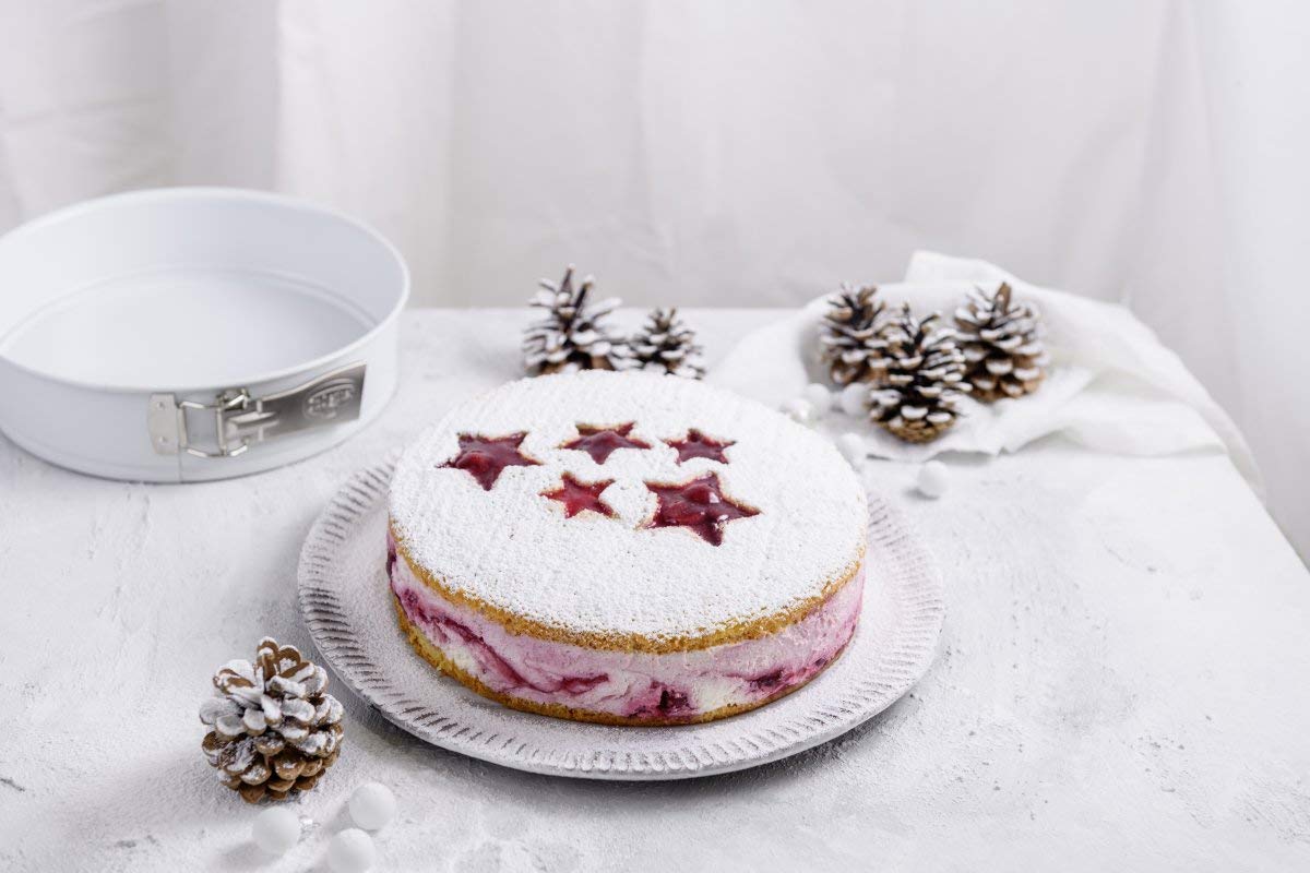 Dr. Oetker Teglia apribile Ø 26 cm White Christmas Baking, stampo rotondo con rivestimento antiaderente, stampo di alta qualità, stampo in lamiera d'acciaio, forma versatile (colore bianco)