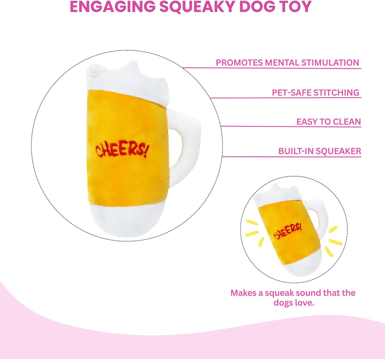 Glow Pups Game Day Bundle: Interactive Sports Bag Hide-and-Seek Toy with 6 Squeaky Plush Balls & Cheers! Squeaky Beer Mug Toy – Interactive Enrichment Set for Small to Medium Dogs