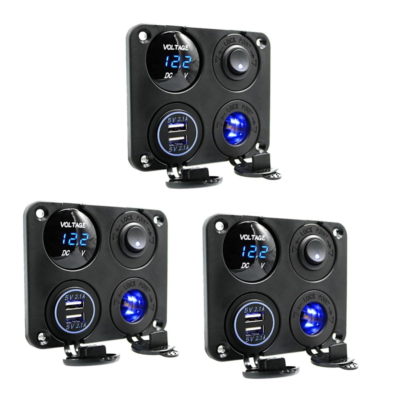 Gadpiparty 3piezas Cargador USB Dual Panel De Voltímetro Led para Coche Barco y Vehículos Adaptador Interruptor y Protección Integrada