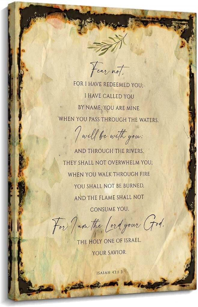 BYLSAGWHT Fear Not For I Have Redeemed You Isaiah 43 1-3 Bible Verse Wall-Art Christian Scripture Poster Canvas Print for Home Chapel Decor(Framed,08x12inch(20x30cm))