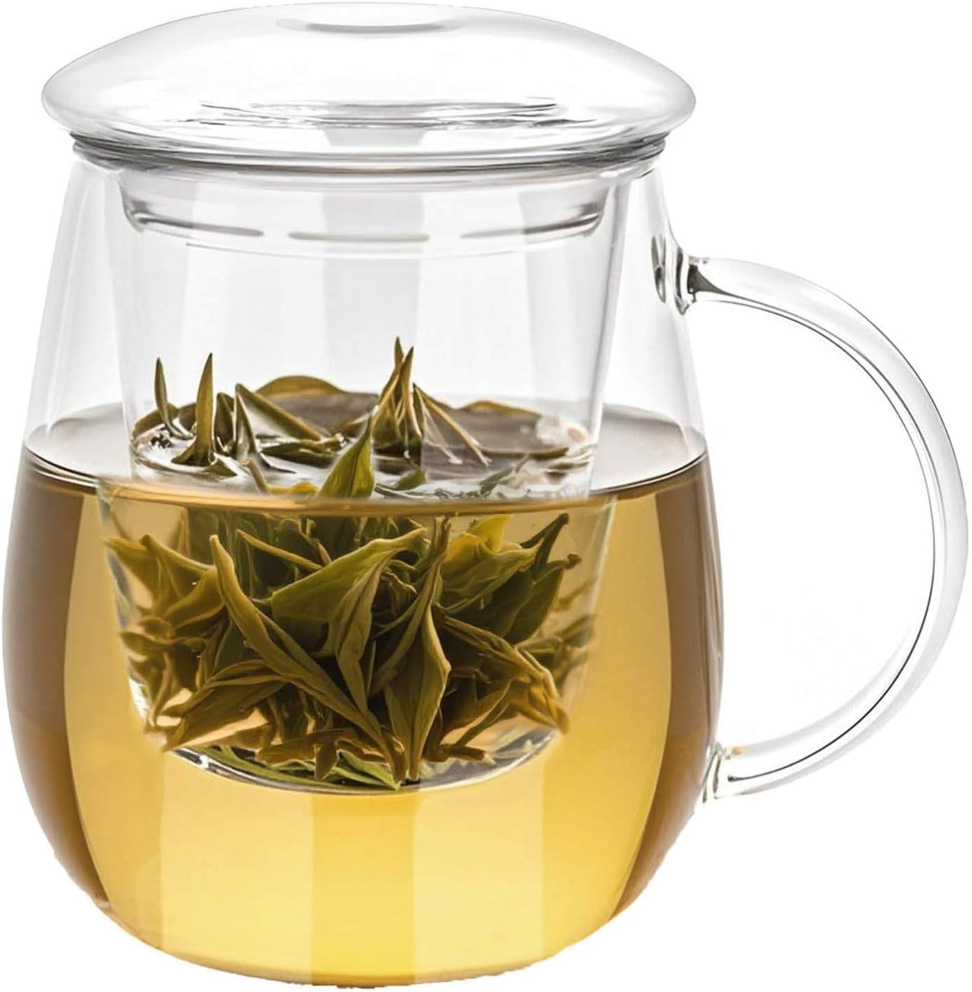 Glass Tea Cup With Infuser and Lid - 17OZ Large Borosilicate Mug With Strainer for Loose Leaf, Blooming Tea, Tea Bag - Clear Cute Mushroom Design