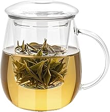 Arefen Clear Glass Tea Infuser Mug with Strainer and Lid Large Tea Cup 500ml Cute Mushroom Glass Tea Mug Christmas Birthday Gifts for Mum Dad Grandparents