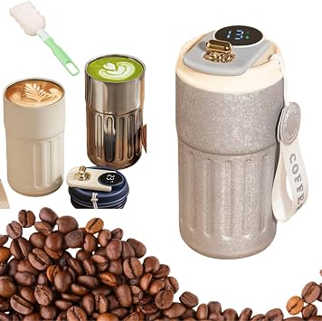 LED Temperature Display Coffee Mug,450ml Smart Coffee Mug, Smart Coffee Cup,Portable Hot And Cold Stainless Coffee Cup,Easy to Clean Titanium Silver