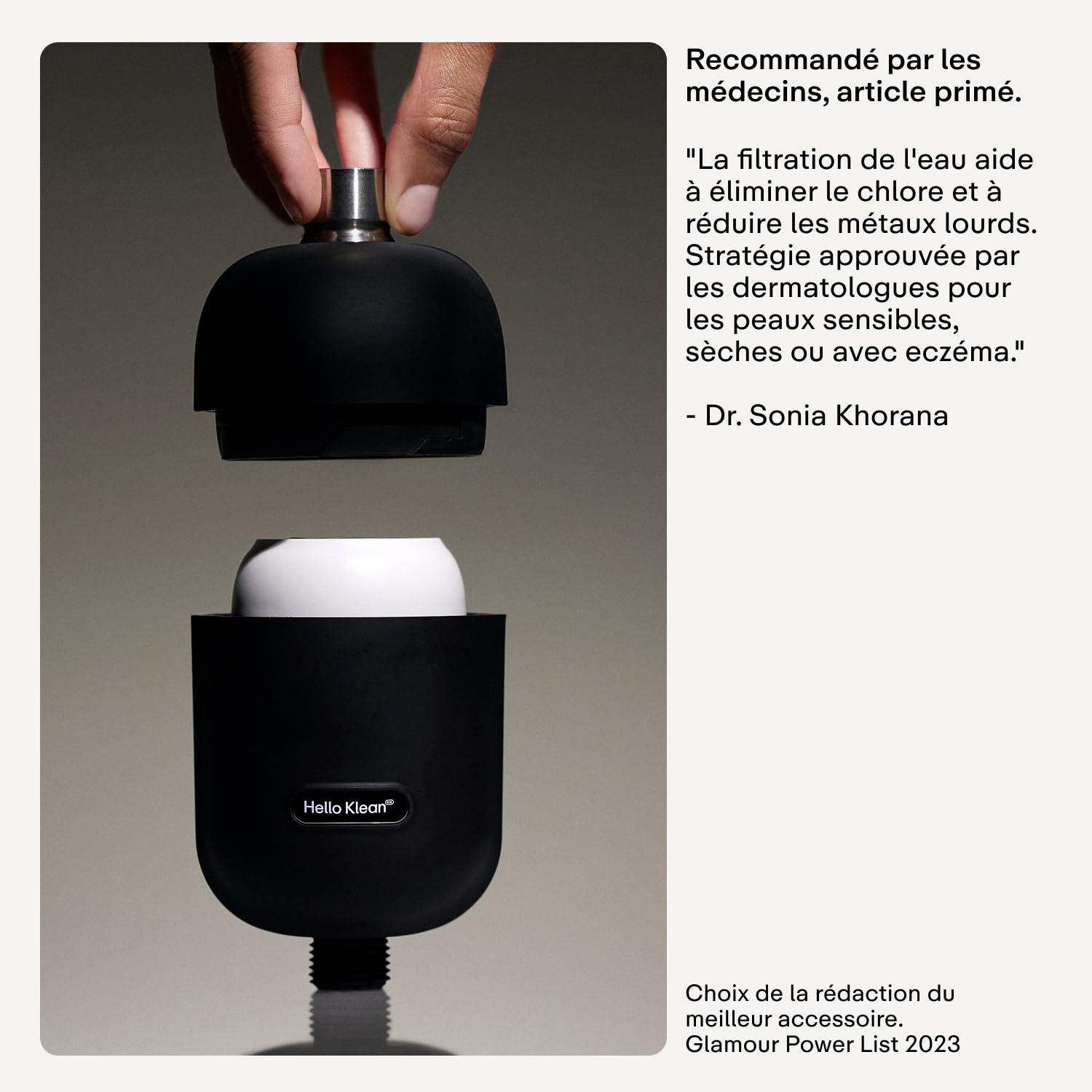 Hello Klean Filtre de douche chrome - Filtre les métaux indésirables, le chlore et les impuretés de l’eau de douche - Améliore la qualité de la peau et des cheveux - Pour douche en ligne et électrique