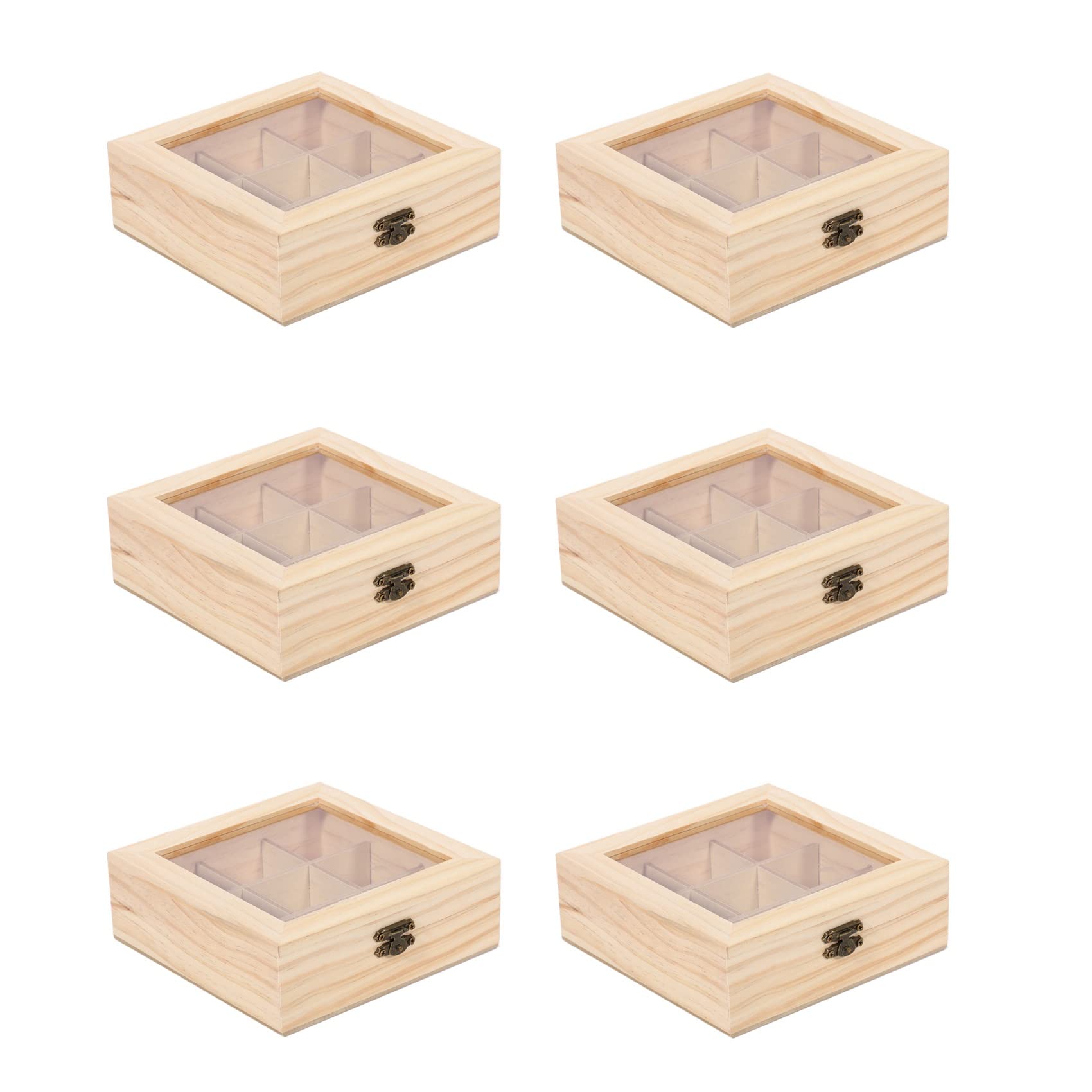Hndhbfgrt 6X Wooden Tea Bag Jewelry Organizer Chest Storage Box 9 Compartments Tea Box Organizer Wood Sugar Packet Container