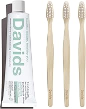 Davids Nano Hydroxi Toothpaste and 3-Pack Toothbrush Bundle, Remineralize Enamel, Sensitive Relief & Teeth Whitening - Antiplaque, Fluoride Free, SLS Free, Peppermint, 4oz