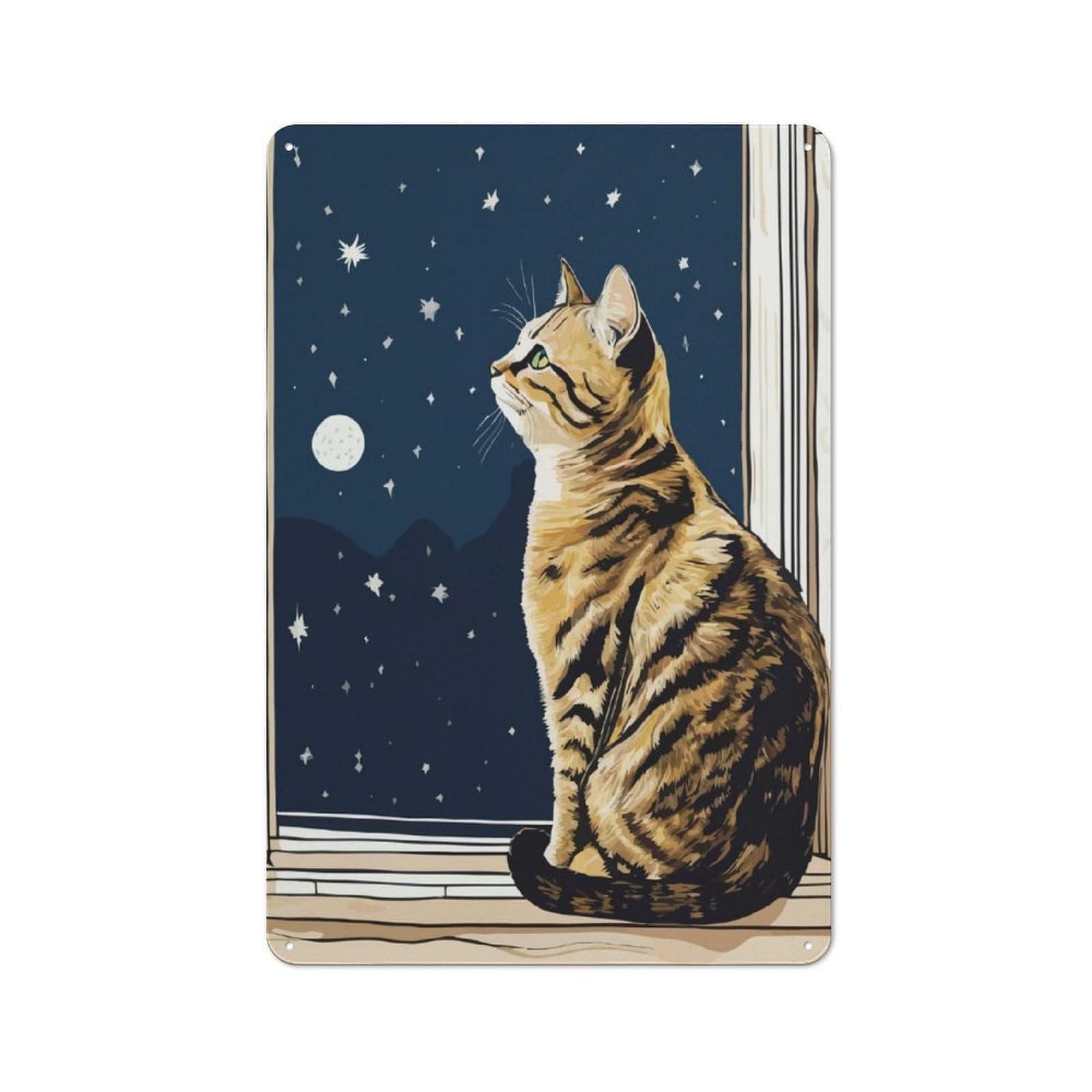 Junmoney Starry Night Cat-2 30X20cm Vintage Metal Plaque With Starry Night Cat For Garage Or Workshop, A Christmas Gift For People Styling Garage And Workshop