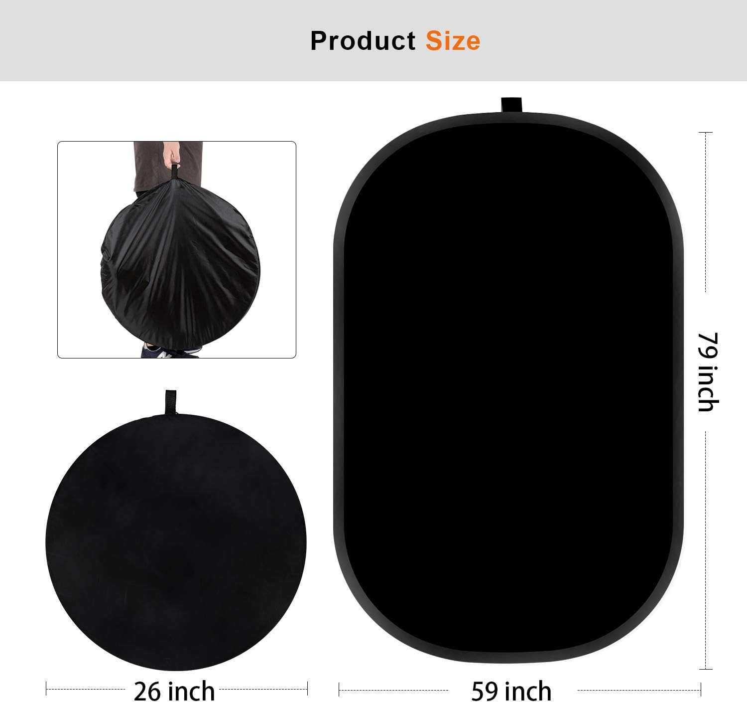 Konseen 4 in 1 Collapsible Pop Up Backdrop Reflector Panel for Photographys 1.5x2 M/5x6.5feet Chromakey 100% Cotton Muslin Black White Reversible Photo Background Screen with Carry Bag