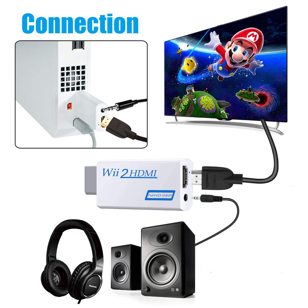 LiNKFOR Convertitore Wii a HDMI 1080P/720P Cavo Integrato 1.5m Plug and Play, Adattatore Wii a HDMI per Wii e Wii U Supporta Tutte le Modalità di Visualizzazione Wii per HDTV, Monitor