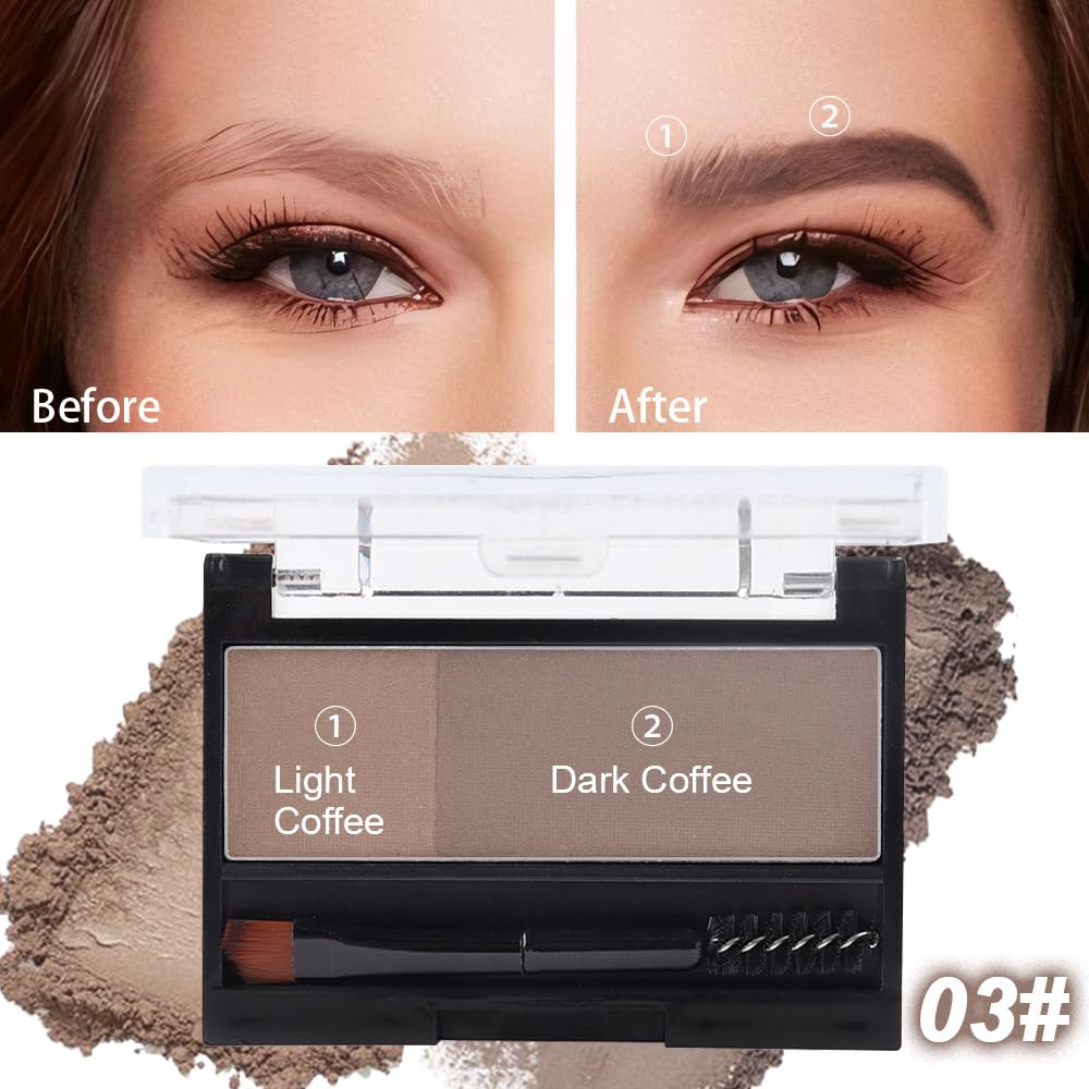 Kaely 2 Color Eye Brow Powder for Women Makeup, Eyebrow Powder Light Brown with Brush, Eyebrow Contour Palette for Beginners Waterproof, maquillaje para cejas, 03
