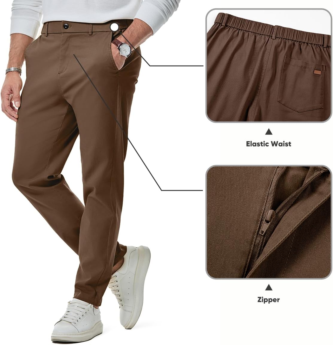 JMIERR Men's Chino Pants Casual Elastic Waist Tapered Golf Trousers - Image 4
