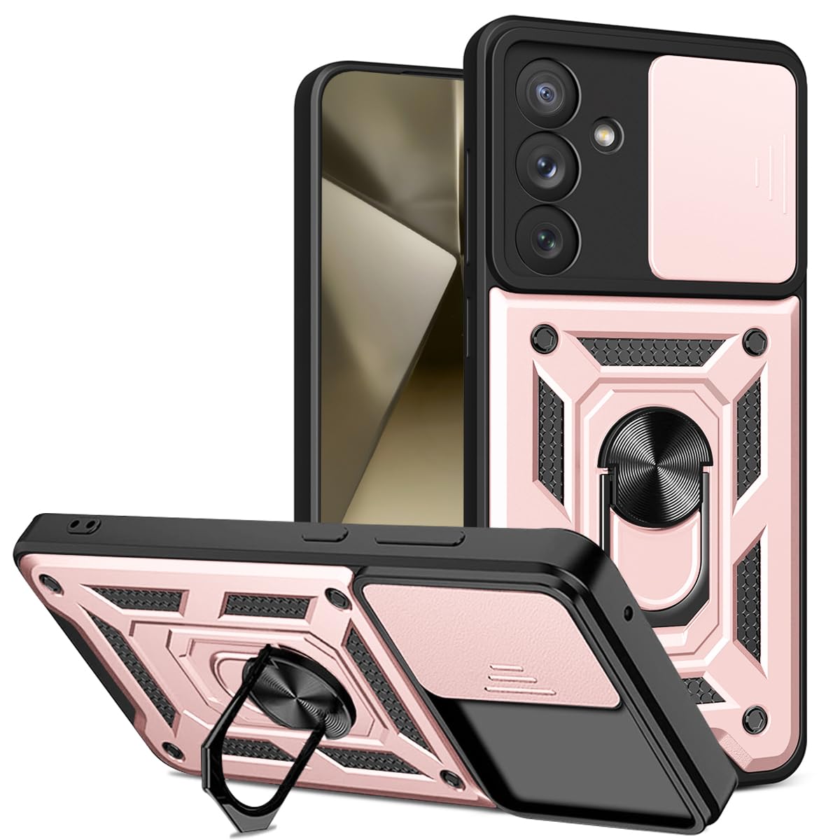 NKECXKJ Design for Galaxy S24 Plus/S24+ Phone Case with Ring Holder Stand Kickstand Heavy Duty Slim Shockproof Hybrid Rugged Drop Protective Cover for