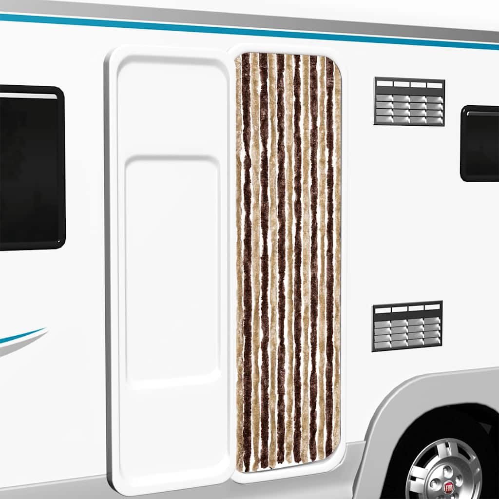 Insektenschutzvorhang für Wohnmobil und Wohnwagen - Chenille Fliegenvorhang 56x185 cm - Flauschvorhang als Türvorhang und Sichtschutz für Camping, Beige und Hellbraun