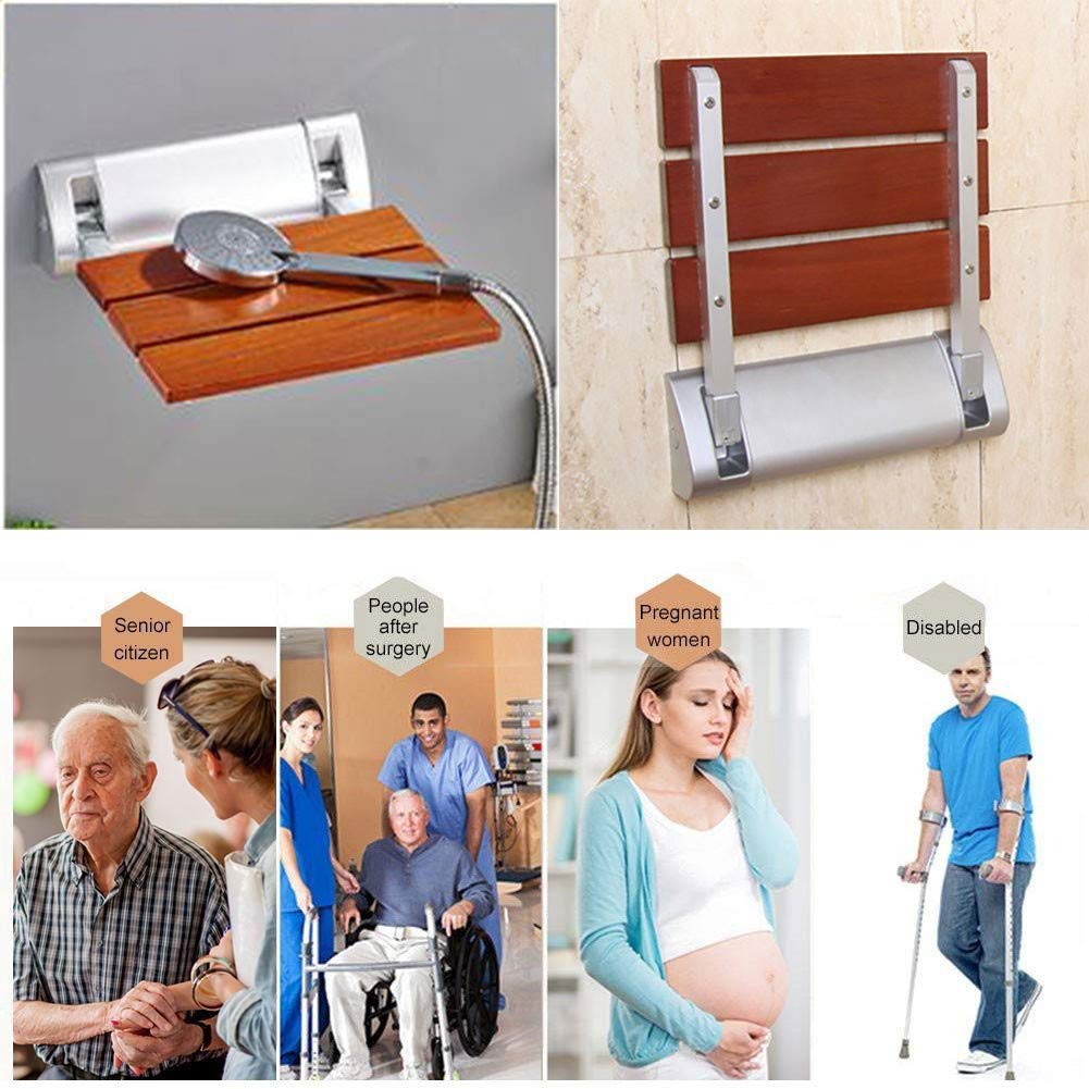 Generic Asiento de ducha plegable de madera montado en la pared, taburete de baño plegable para personas mayores y discapacitados, soporta 330 libras, silla de ducha plegable