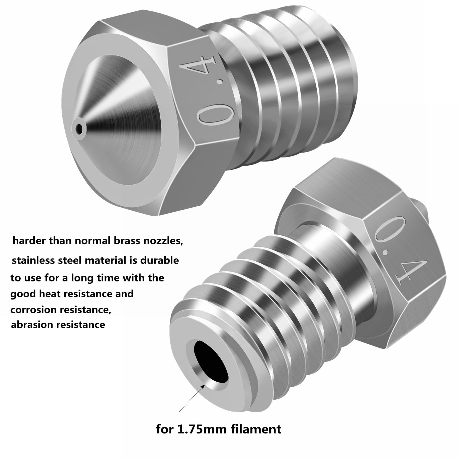 30 sztuk dysz 0,4 mm 0,2 mm 0,6 mm, do drukarki 3D, mosiężne dysze ze stali nierdzewnej, do filamentu 1,75 mm, Hot Ends V5, V6, na przykład do Anycubic i3 Mega Chiron Prusa i3 MK3/MK3S/Mega/Kobra Neo