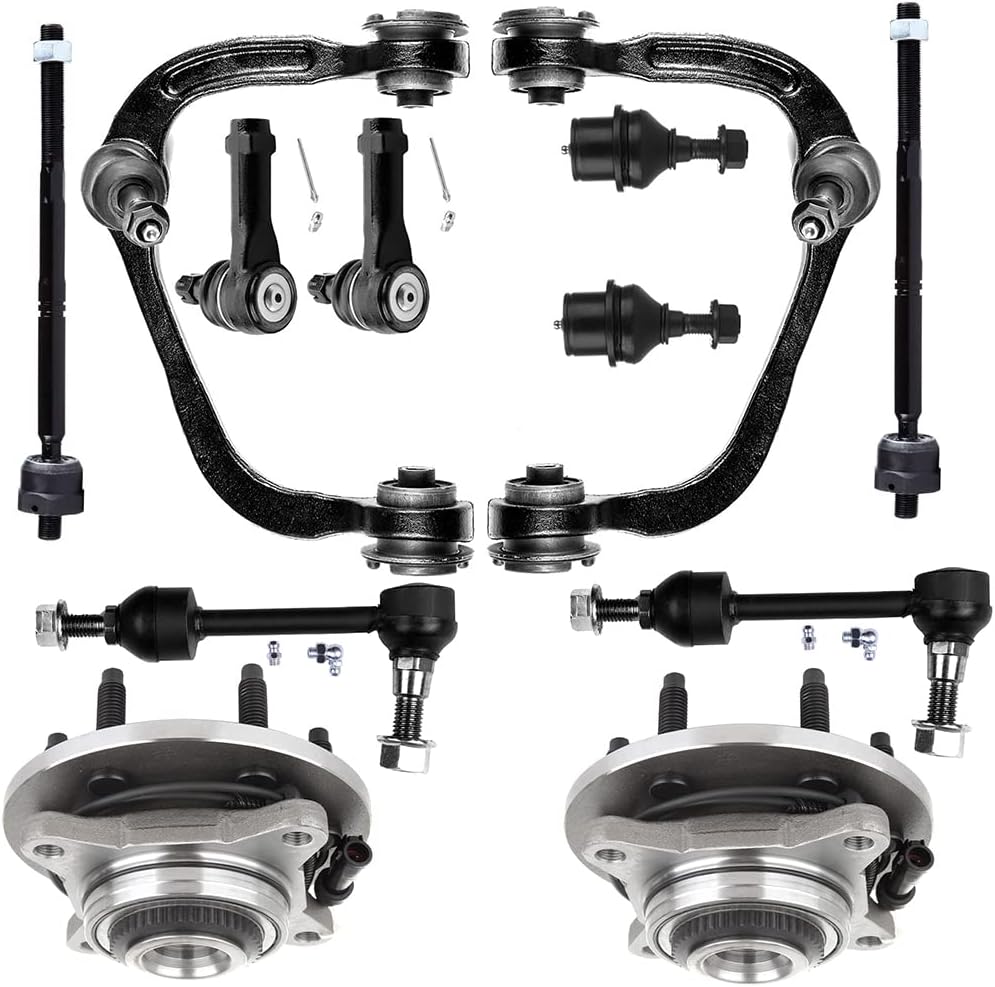 12-PC SET Suspension Kit fit 2004-2005 for Ford for F-150 Front Upper Control Arm and Ball Joint Lower Ball Joint Outer Inner Tie Rod End Sway Bar Link Wheel Hub Bearing