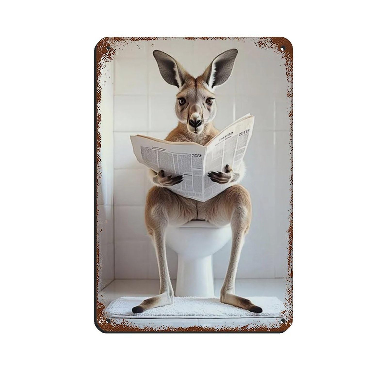 Lxwnze 20L X 30W Cm Kangaroo Sitting On Toilet Reading Newspaper Retro Poster Metal Tin Sign Chic Art Retro Iron Painting Bar People Cave Cafe Family Garage Poster Wall Decoration 8X12inch(20X30cm)