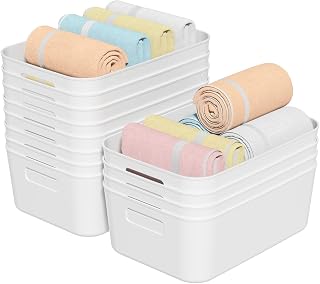 12 Packs Plastic Pantry Organizing Bins, Small Open Storage Bin | White Plastic Container, Cabinet Organizer Bin