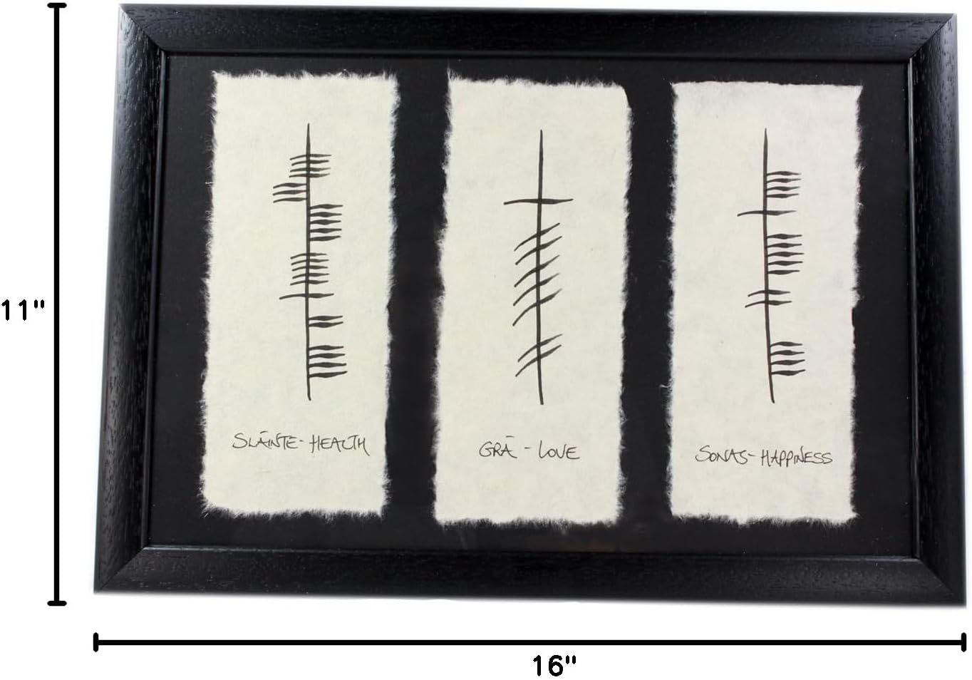 Biddy Murphy Irish Ogham Wall Art Hand Scripted Gaelic Writing Painted on Feathered Bespoke Paper, Black Matted Frame with Glass, 16 ½” x 11” from Ireland