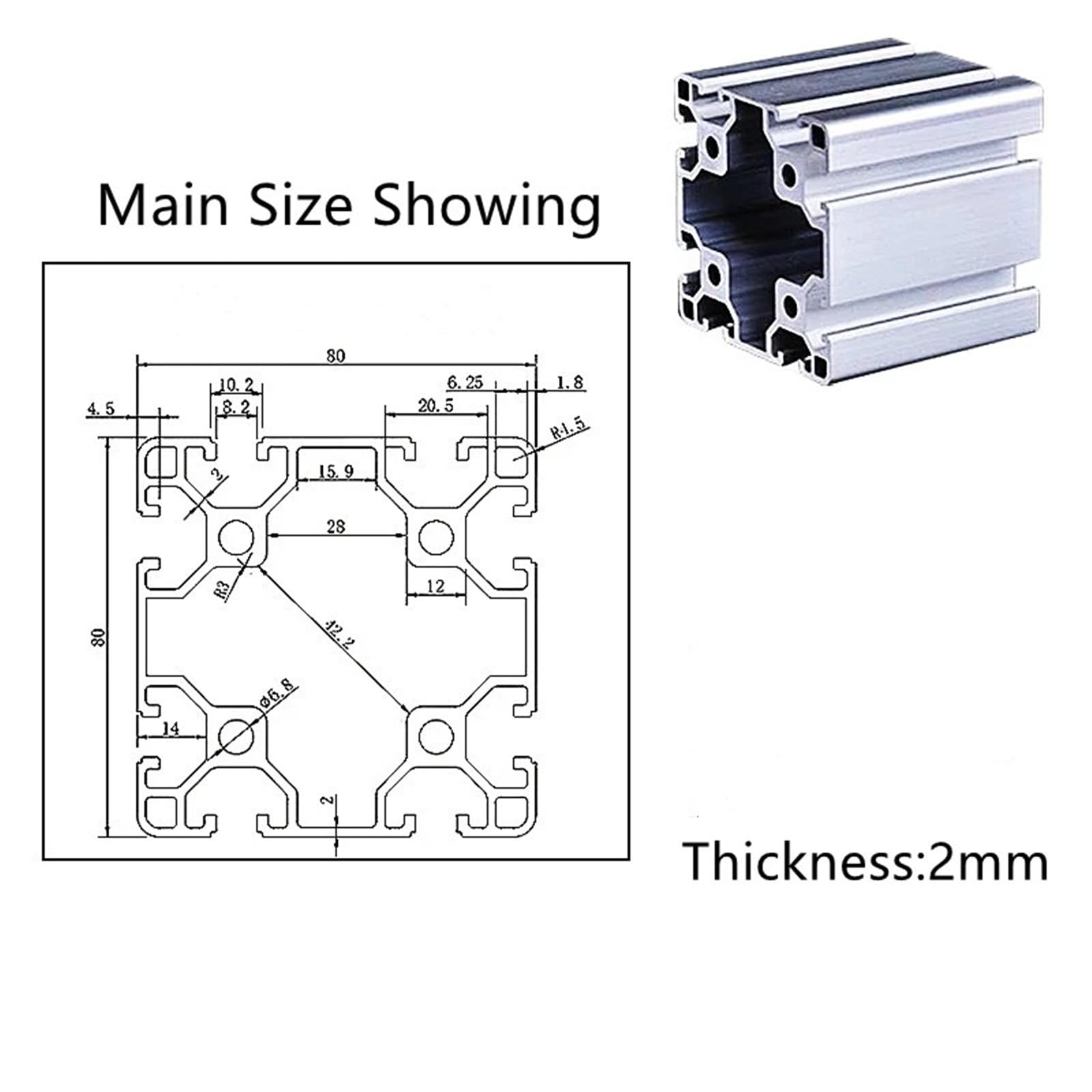 GTPBAO Supporti industriali con telaio quadrato in alluminio anodizzato standard europeo 8080, profilo in alluminio da 250 mm e 9,84" di lunghezza Binario estruso(Silver)