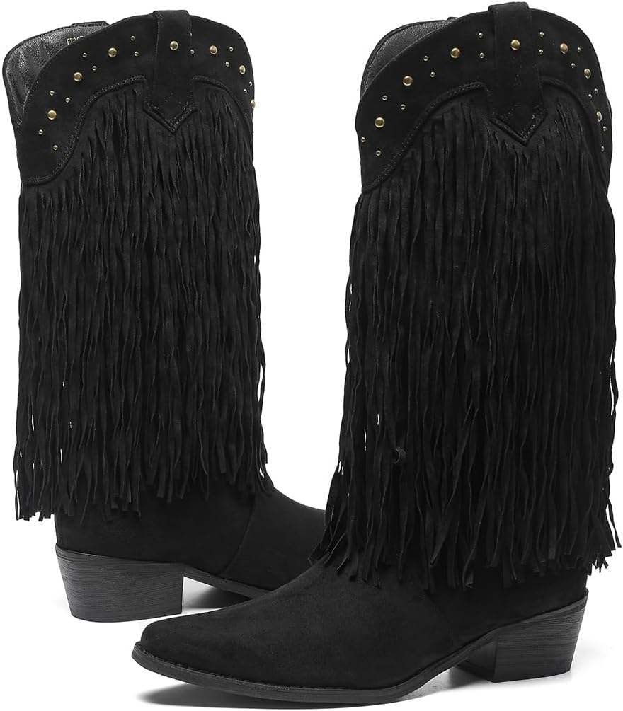 Amoji Women Western Cowboy Boots Pointed Toe Cowgirl Knee High Boots Pull On With Zipper 307 - Image 5