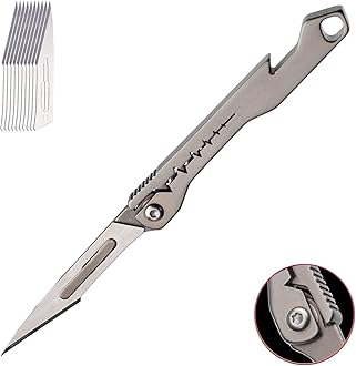 Mini Titanium Handle Folding Utility Scalpel with 10 Pieces 11# Scalpel Blades (Gray)