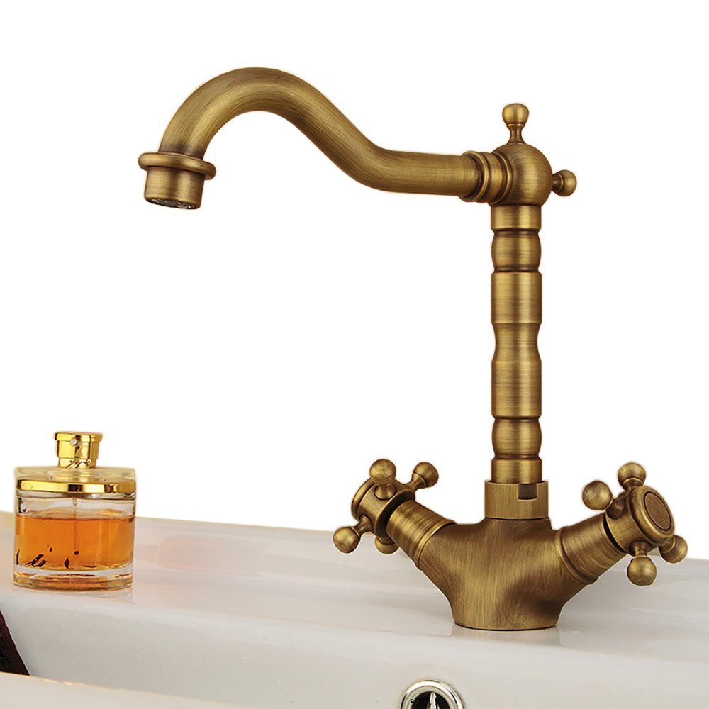 SportTent Waterfall Sink Mixer Tap Spout Tall Bathroom Kitchen Countertop Faucet Taps Antique Brass Finish Retro (E)