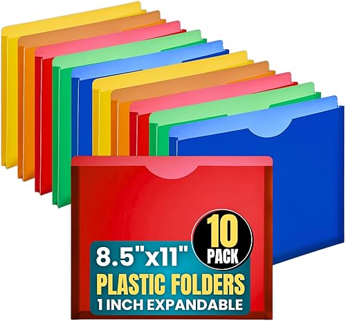 1InTheOffice Carpetas de archivos, plástico, colores surtidos, tamaño carta, expandibles, paquete de 20